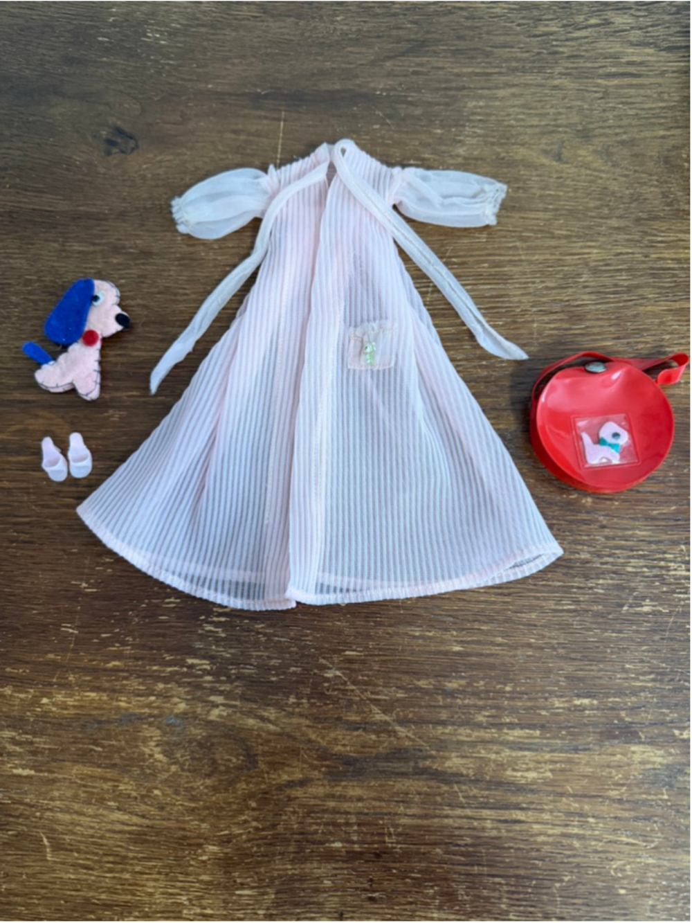 Vintage Barbie #965 Nighty Negligee Lot Pink Robe Puppy Shoes Black White Tag HT